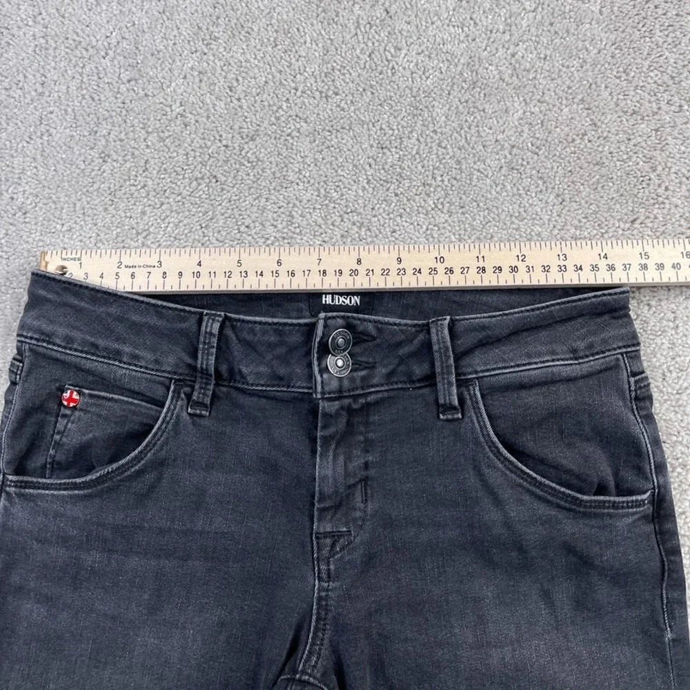 Hudson Jeans Womens 29 Black Collin Flare‎ Low Rise Distressed Denim Fray Hems